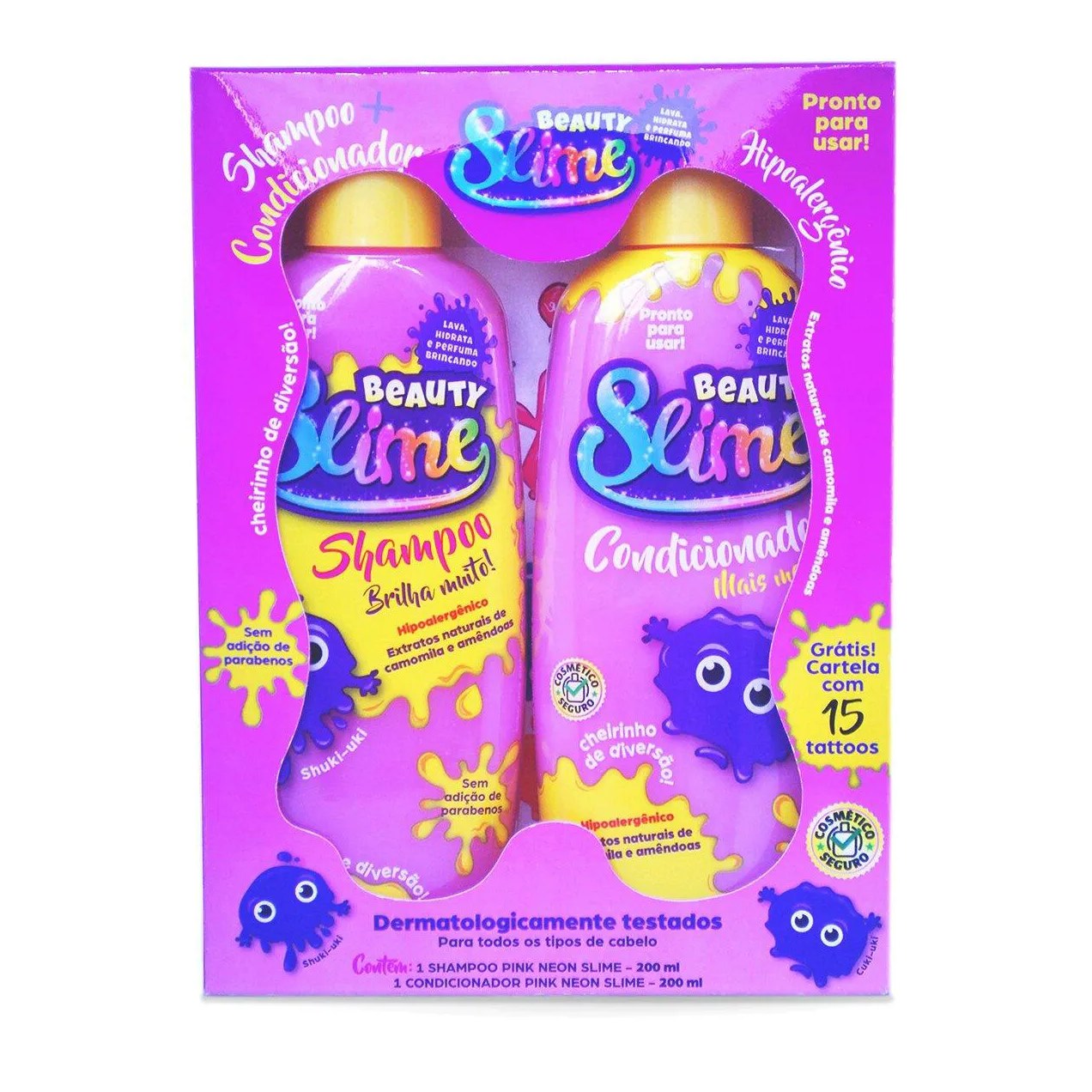 Kit Infantil Beauty Slime Pink Neon Shampoo 200ml + Condicionador 200ml
