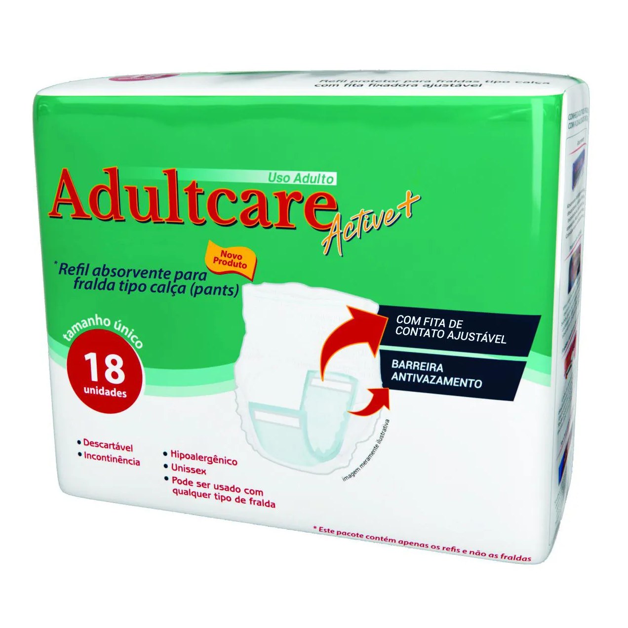 Refil Absorvente Roupa Íntima Adultcare Active+ Unissex 18 unidades