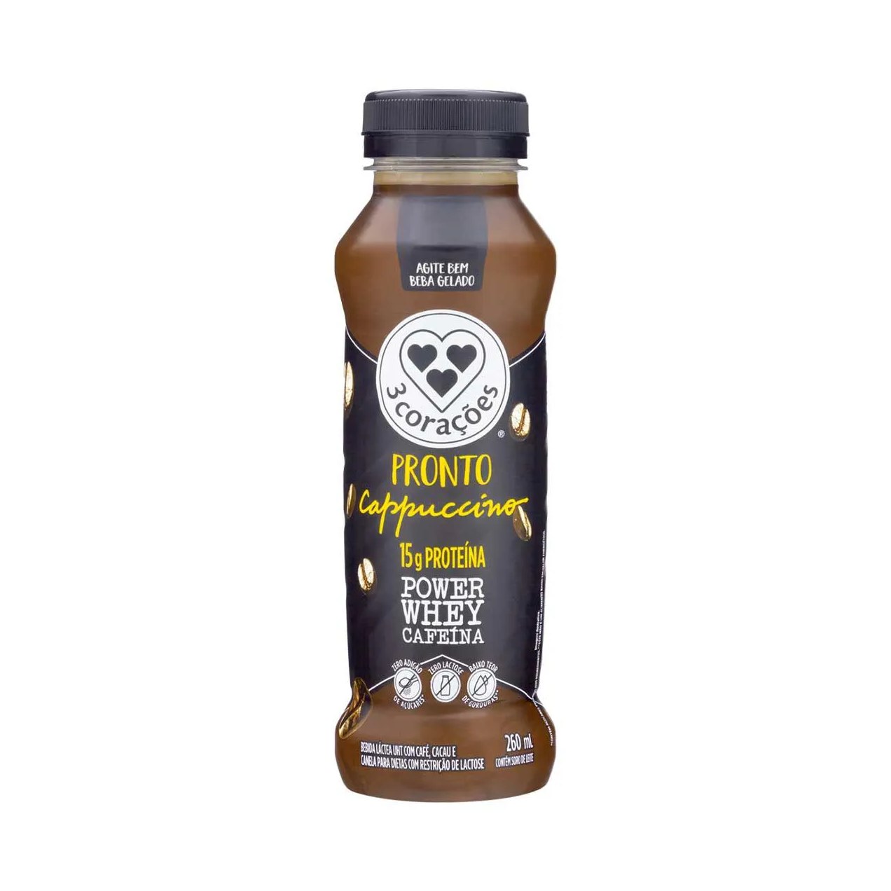 Cappuccino 3 Corações Pronto Power Whey UHT Zero Lactose Cafeína 260ml