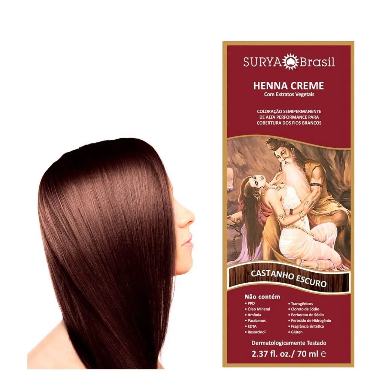 Tinta de Cabelo Semi-Permanente Henna Creme Surya Brasil - Castanho Escuro