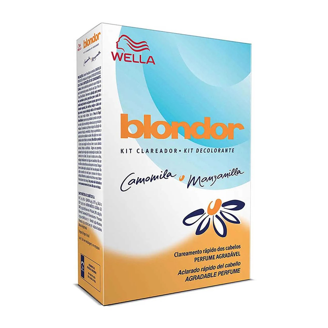 Kit Clareador de Cabelos Blondor Camomila e Manzanilla com 1 sachê de pó descolorante + 1 frasco de loção ativadora + 1 tigela plástica + 1 espátula