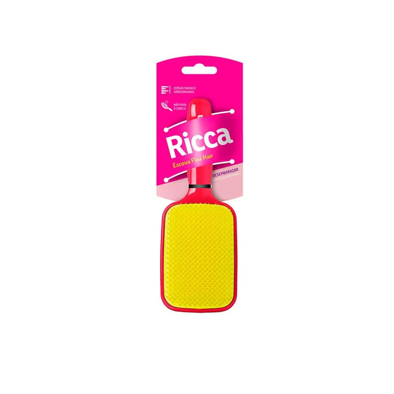 Escova de Cabelo Ricca Raquete Flex Rosa - 1 unidade