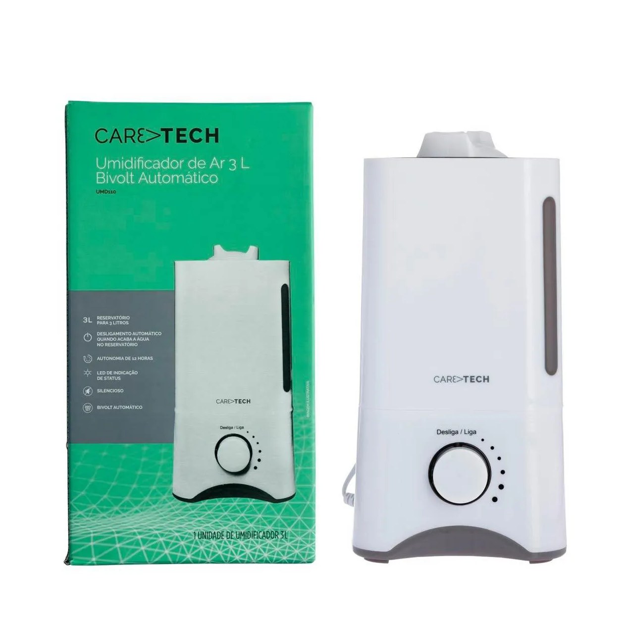 Umidificador de Ar Bivolt Automático Caretech UMD110 3L