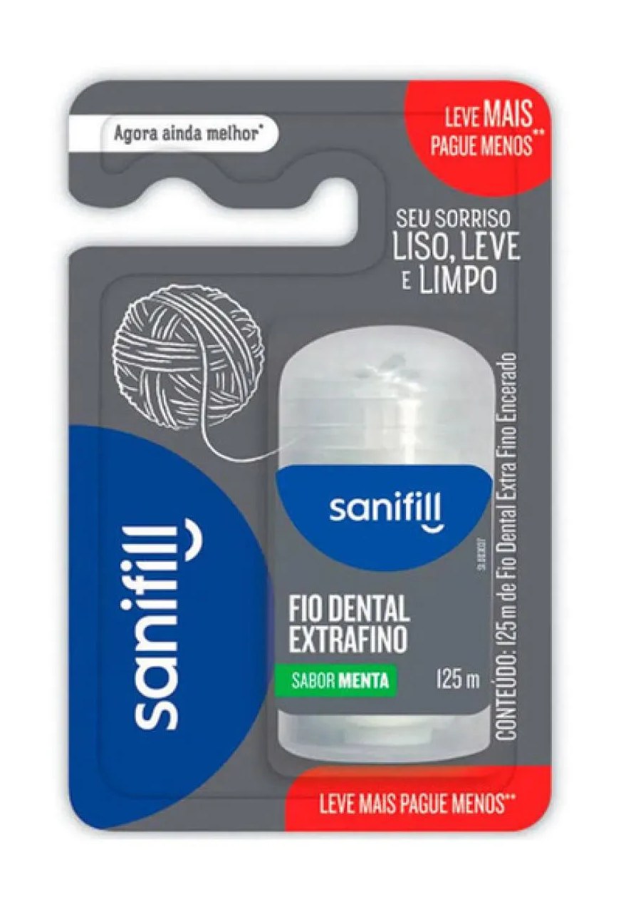 Fio Dental Sanifill Extrafino Sabor Menta 125 Metros