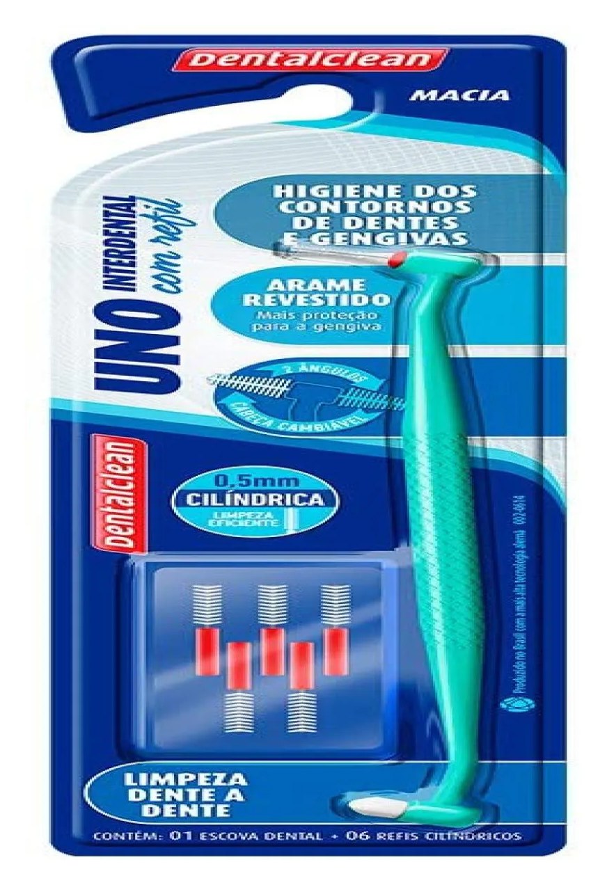 Escova de Dentes Unitufo Uno Dentalclean com Suporte para Interdental Cilíndrica - Grátis Refil 0, 5 Mm 6 unidades