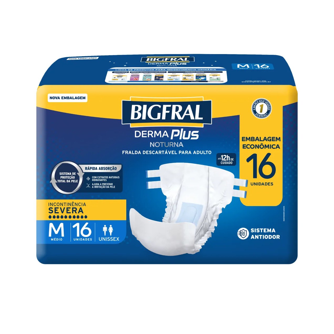 Fralda Geriátrica Unissex Bigfral Derma Plus Noturna M Absorção Intensa 16 unidades