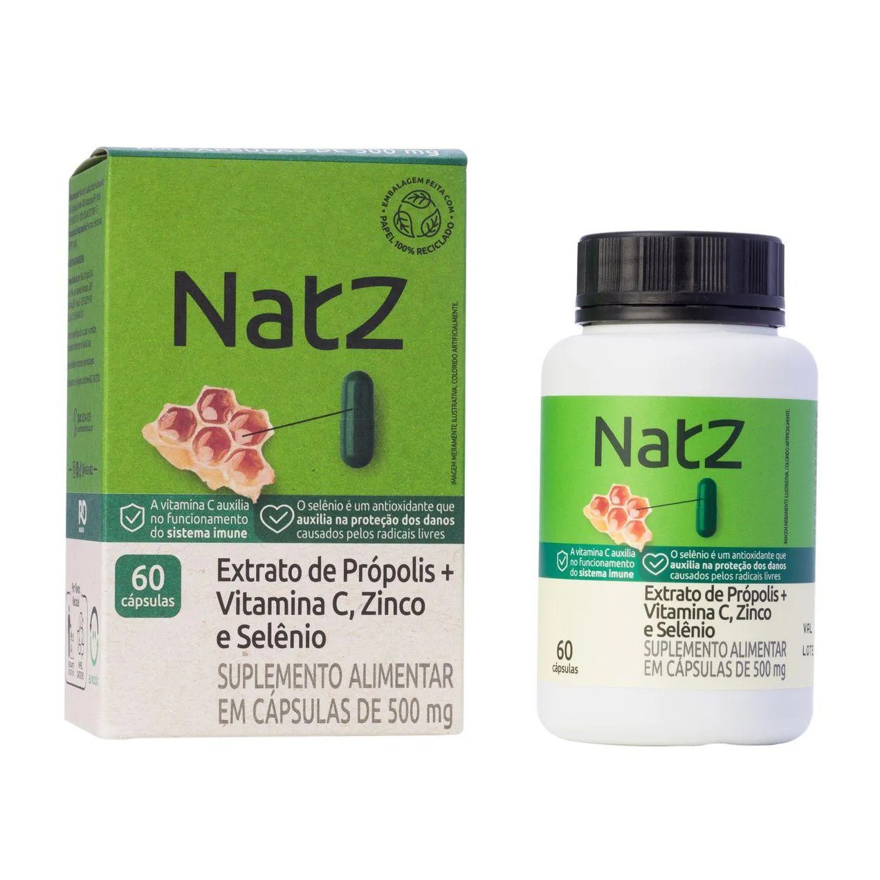 Extrato de Própolis + Vitamina C e Minerais Natz 60 Cápsulas