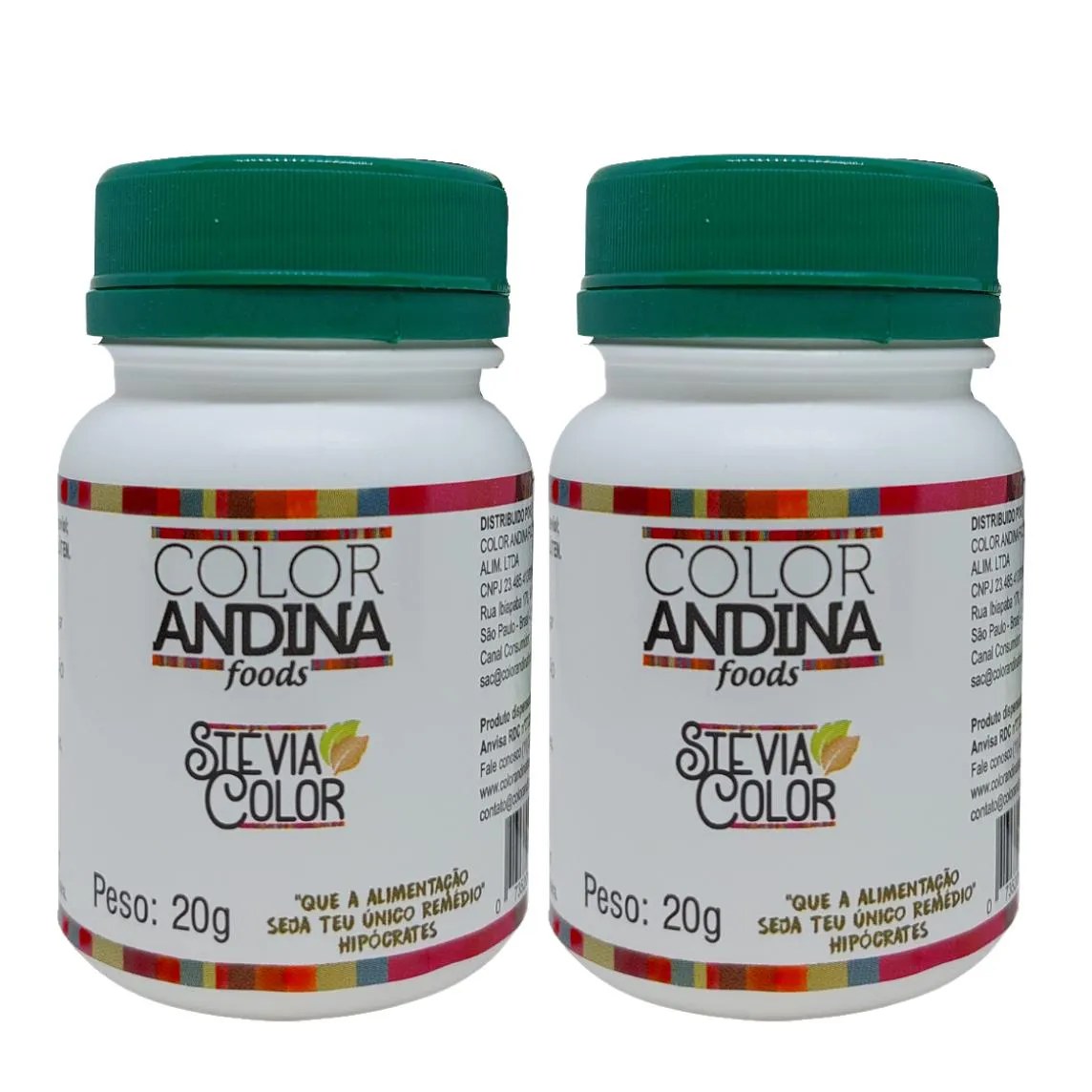 Adoçante Dietético Stévia Color Andina Food, 2 Potes de 20g