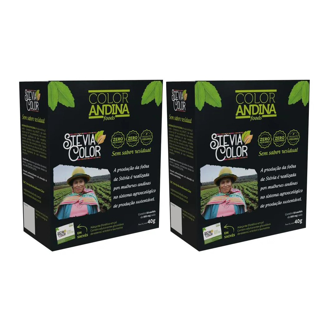ADOçANTE DIETéTICO EM Pó | COLOR ANDINA | DISPLAY COM 50 SACHêS DE 800 MG - 2 CAIXAS