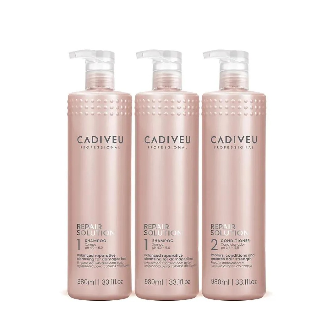 Kit Cadiveu Repair Solution Shampoo sem Sulfato e Condicionador Litro (3 Produtos)