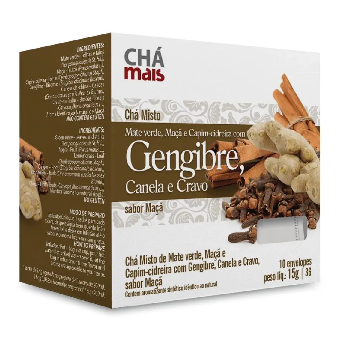 Clinicmais Chá Maçã com Gengibre, Canela e Cravo 10 Sachês 15g - Chá Mais