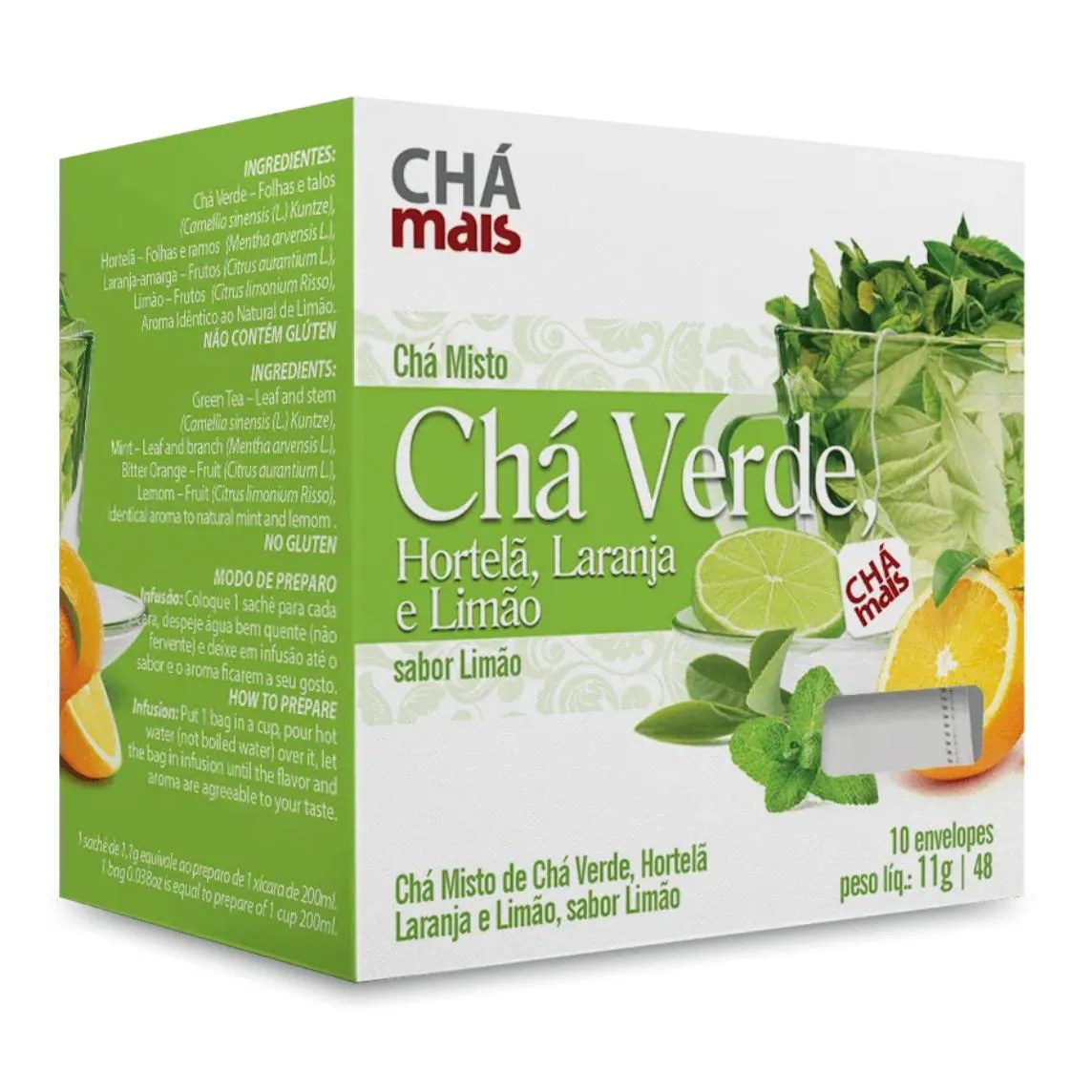 Clinicmais Chá Verde, Hortela, Laranja e Limão 10 Sachês 11g - Chá Mais