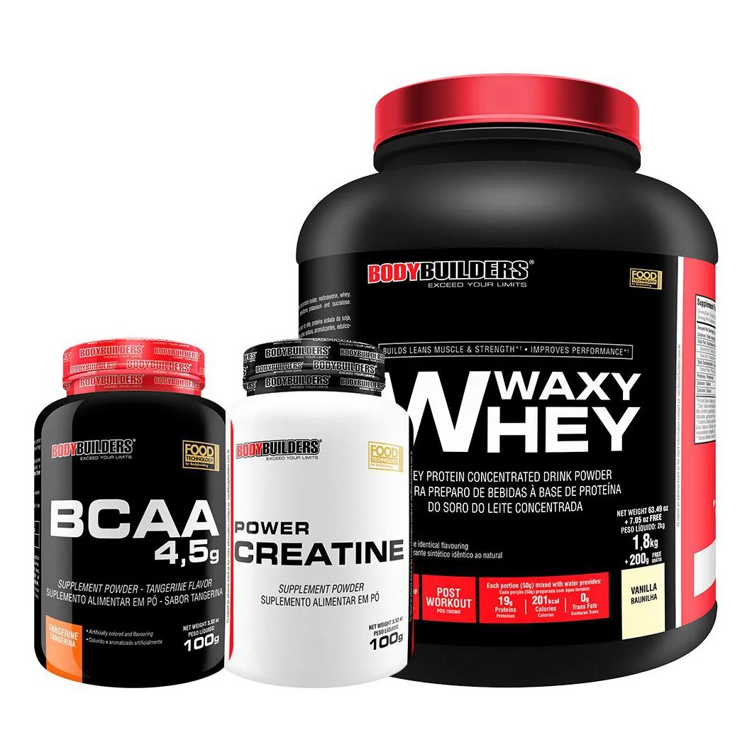 Kit Waxy Whey 2kg + Bcaa 4.5 100g + Power Creatina 100g – Bodybuilders Baunilha