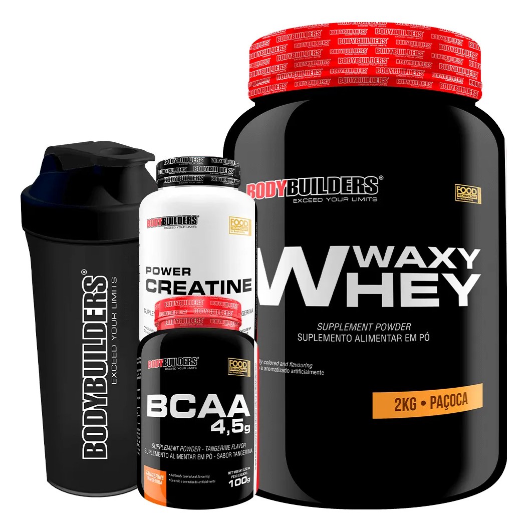 Kit - Waxy Whey Paçoca 2kg + Bcaa 4.5 100g + Power Creatina 100g + Coqueteleira – Bodybuilders Cappuccino