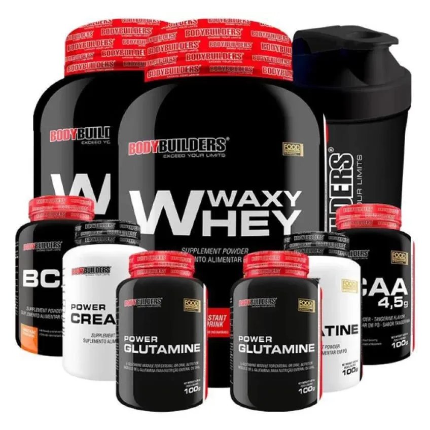 Kit 2x Waxy Whey 900g + 2x Bcaa 100g + 2x Power Creatina 100g + 2x Power Glutamina + Coq - Bodybuilders