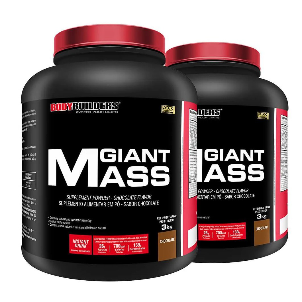 Kit Hipercalórico BodyBuilders Giant Mass Chocolate 3kg 2 unidades