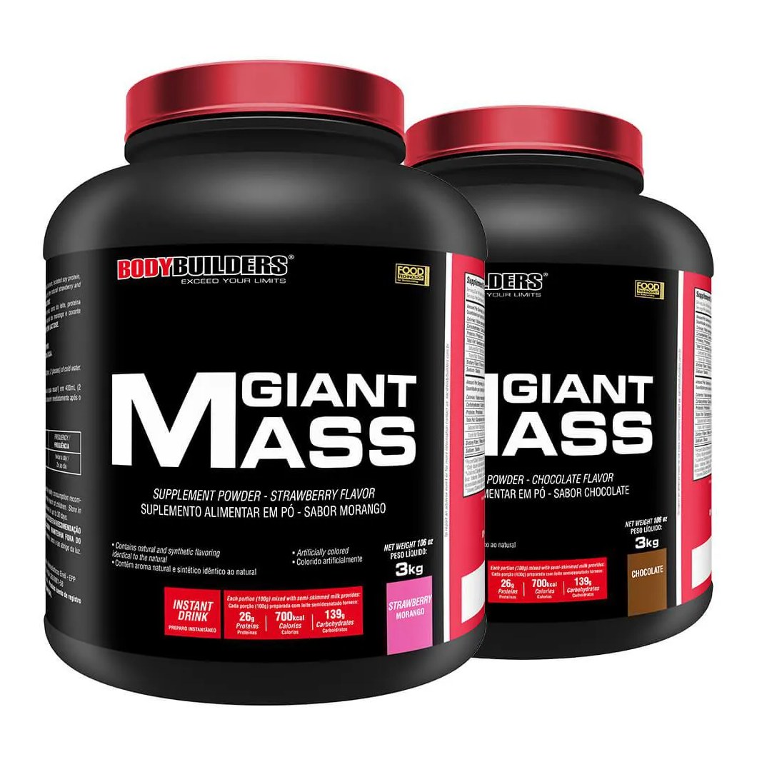 Kit Hipercalórico BodyBuilders Giant Mass Morango e Chocolate 3kg 2 unidades