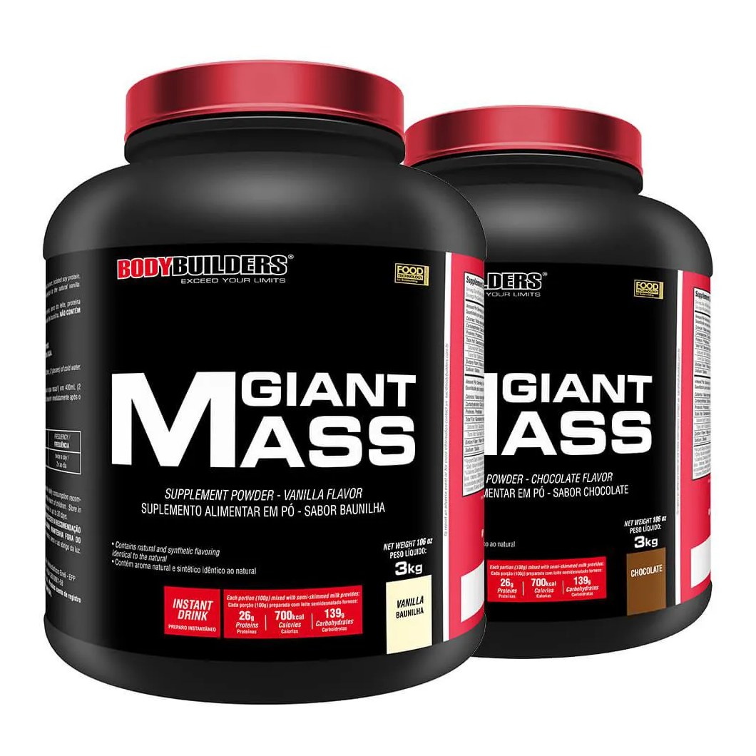 Kit Hipercalórico BodyBuilders Giant Mass Baunilha e Chocolate 3kg 2 unidades