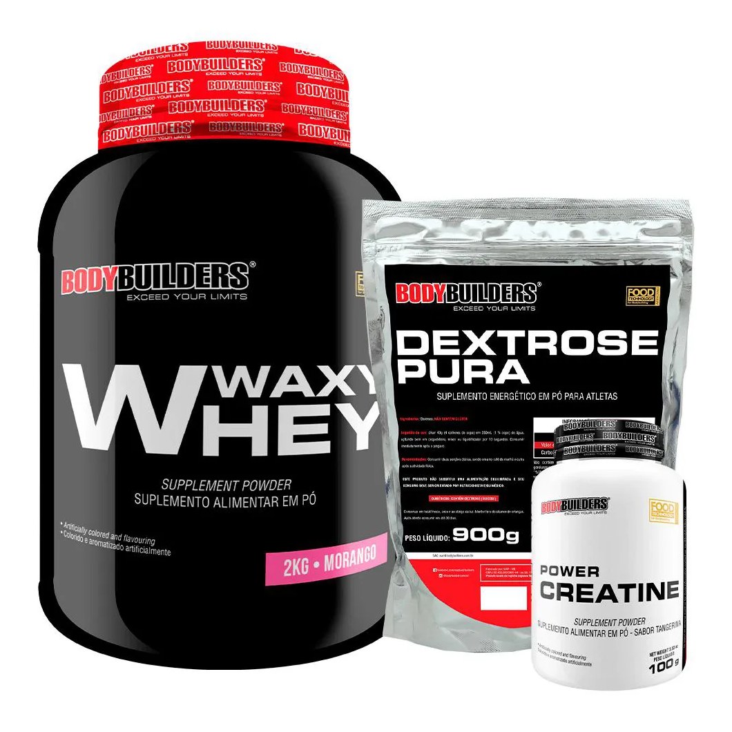 Kit Waxy Whey Protein 2kg + Creatina 100g + Dextrose 900g - Bodybuilders Chocolate