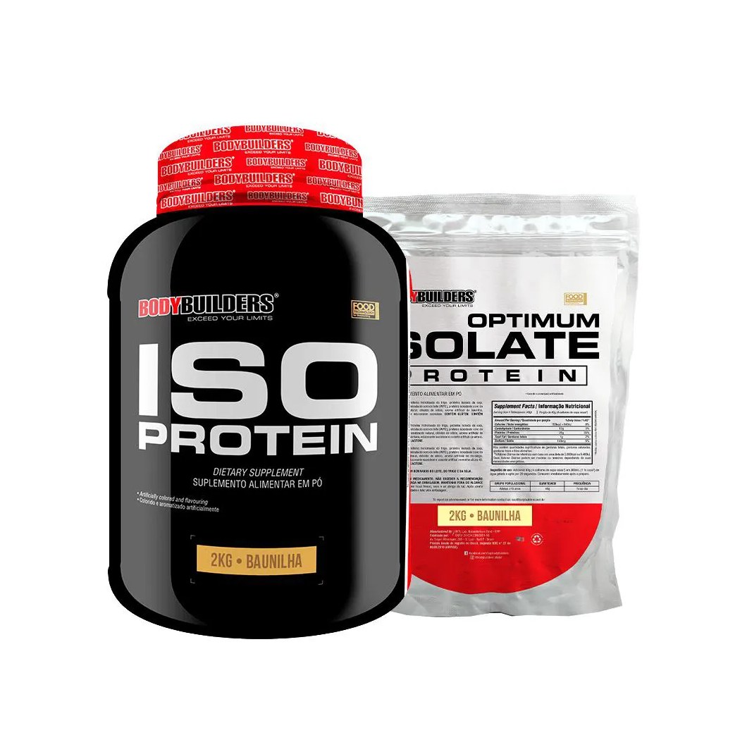 Kit Whey Protein Iso Protein 2 Kg + Optimum Isolate Protein 2 Kg Refil - Bodybuilders Morango