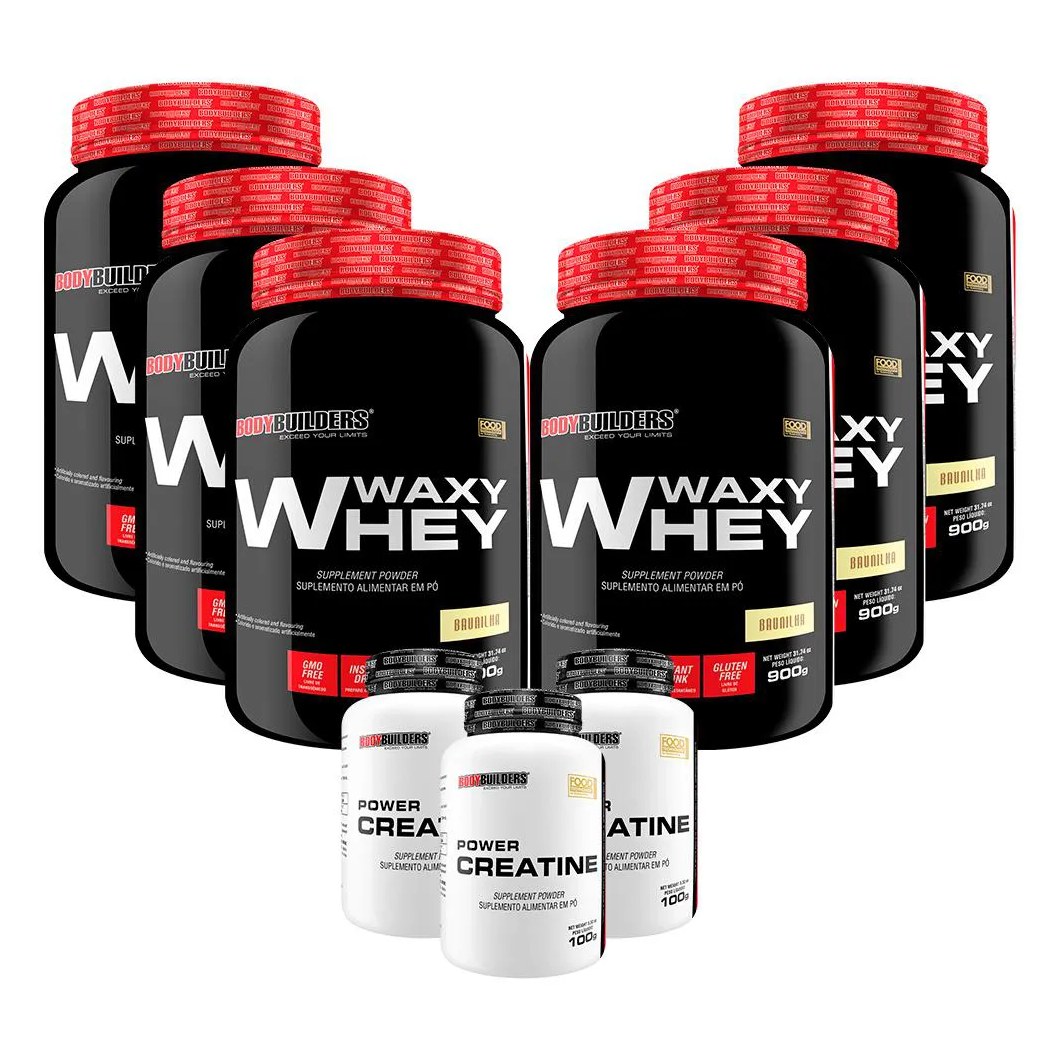 Kit 6x Waxy Whey 900g + 3x Power Creatina 100g - Bodybuilders Baunilha