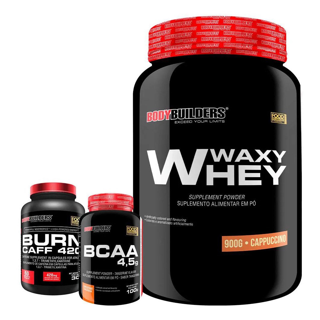Kit Waxy Whey (35%) 900g + Bcaa 100g + Pré Treino - Bodybuilders Cappuccino