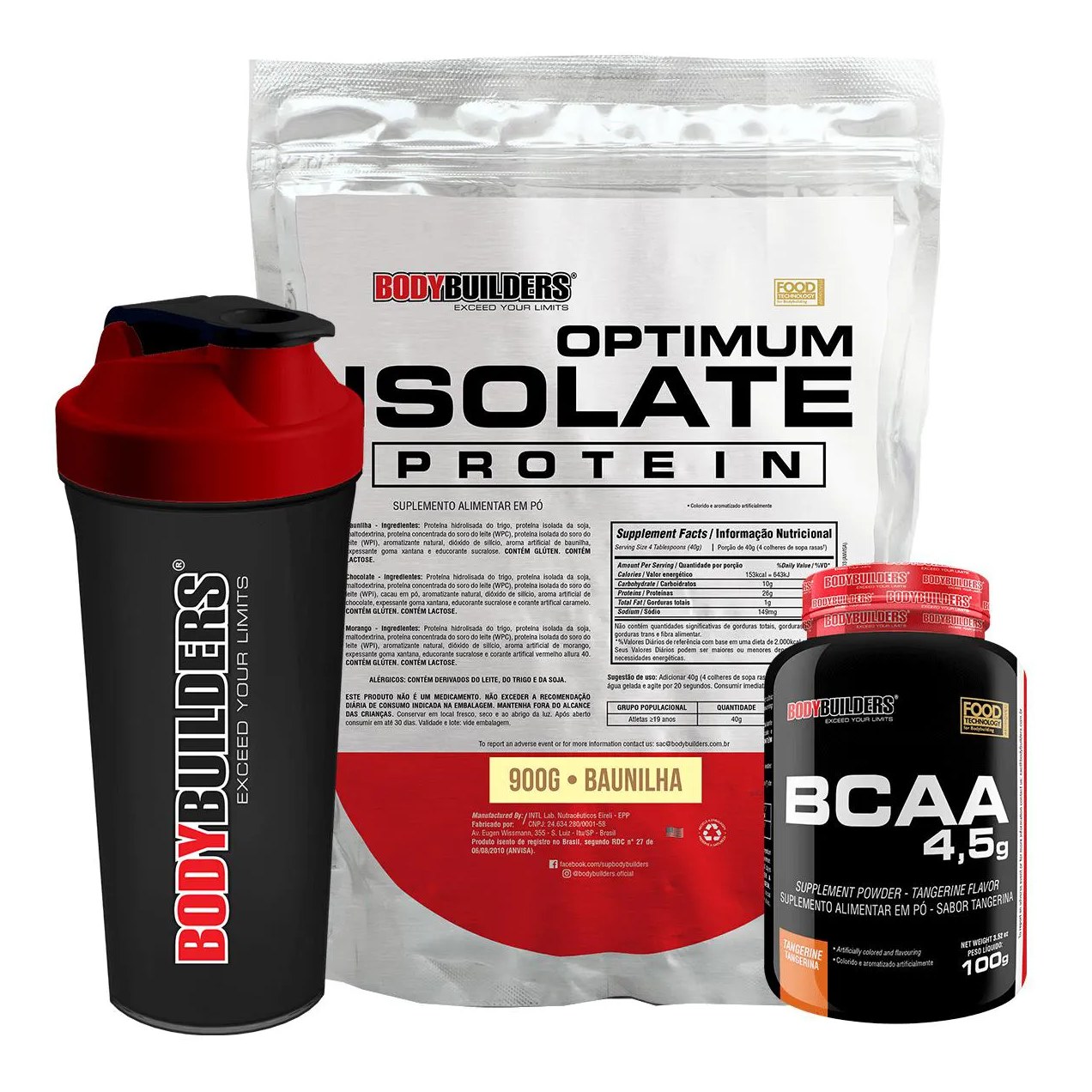 Kit Optimum Isolate Whey Protein 900g + Bcaa 100g + Coqueteleira Sabor Baunilha - Bodybuilders