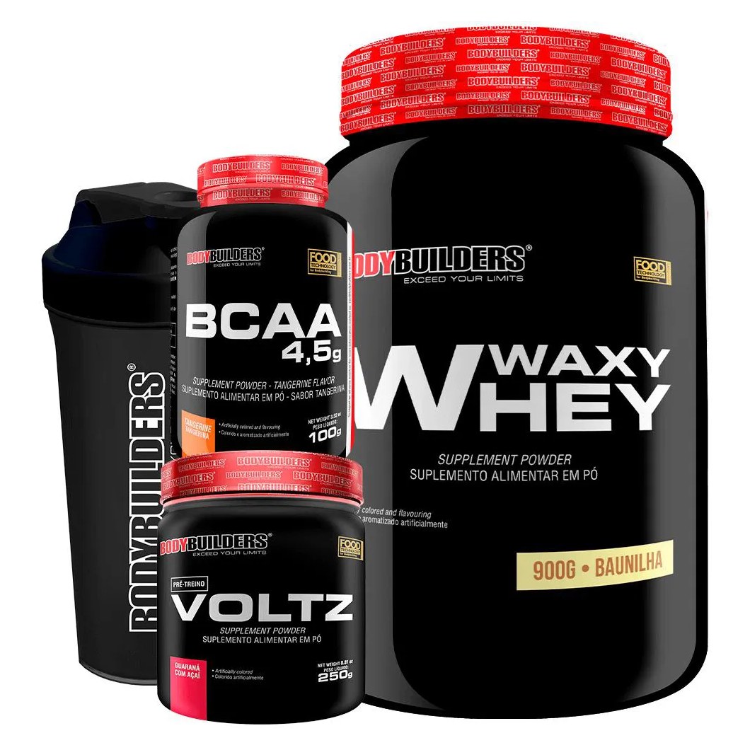 Kit Waxy Whey (35%) 900g + Bcaa 100g + Pré Treino + Coqueteleira - Bodybuilders Chocolate