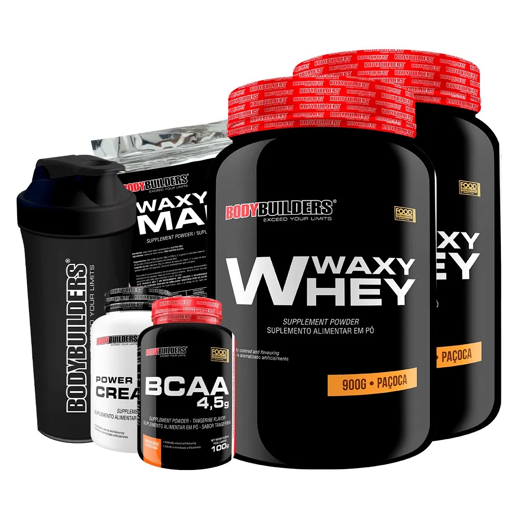 Kit 2x Waxy Whey 900g + Bcaa 100g + Power Creatine 100g + Waxy Maize 800g + Coq – Bodybuilders Paçoca