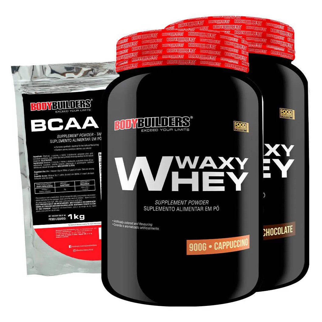 Kit 2x Waxy Whey 2kg + Bcaa 1kg Tangerina - Bodybuilders Chocolate e Cappuccino