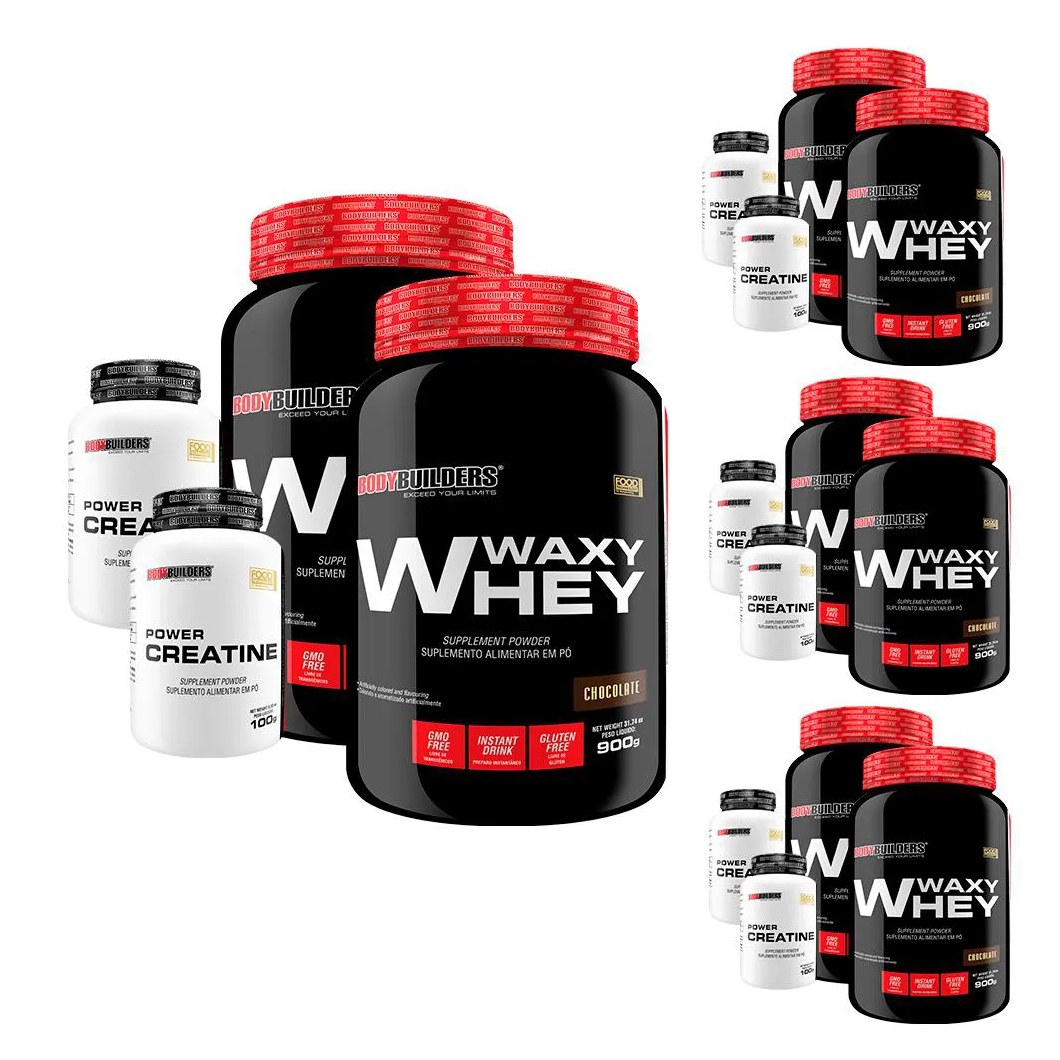 Super Combo Amigos: 8x Whey Protein 900g + 8x Power Creatina 100g Sabor Chocolate - Bodybuilders