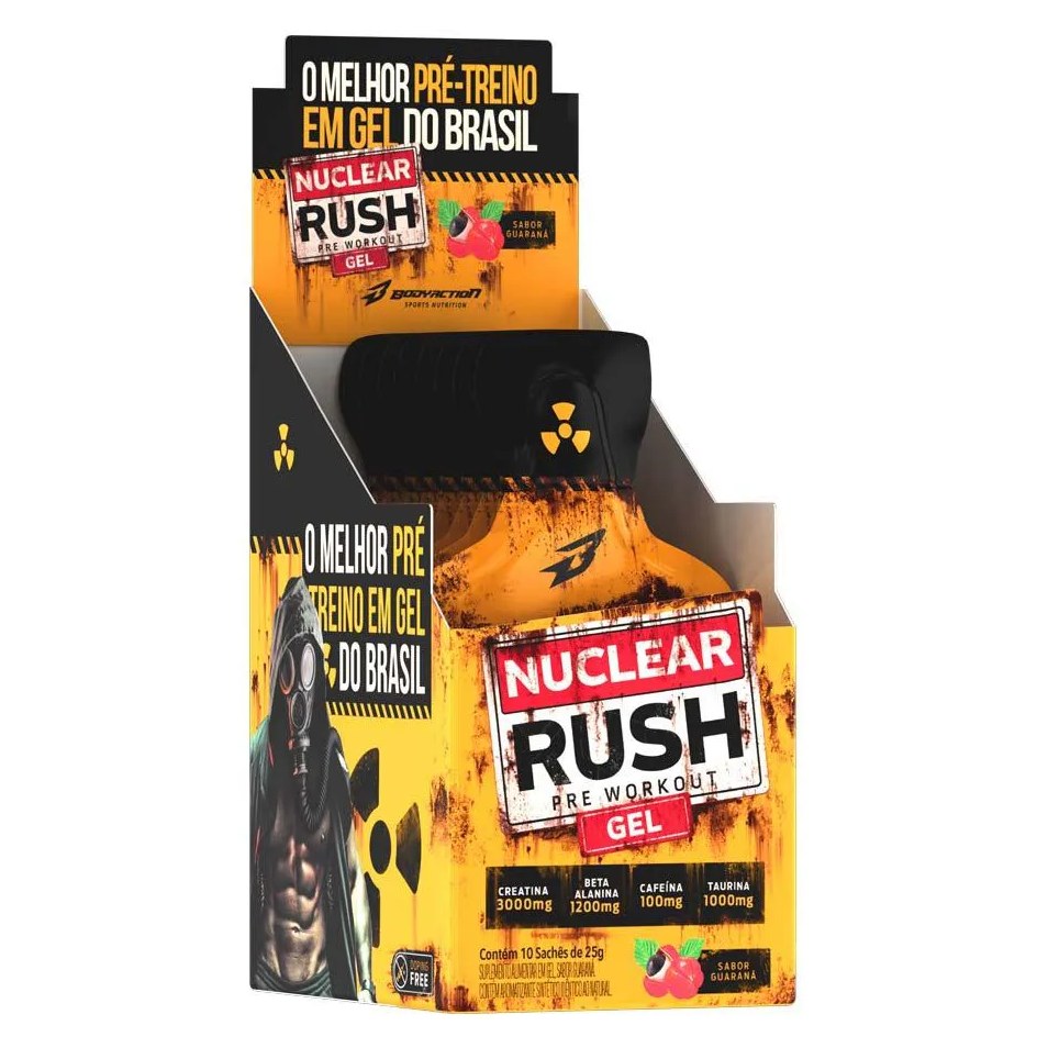 NUCLEAR RUSH PRé TREINO GEL CX 10 SACHES BODYACTION GUARANA