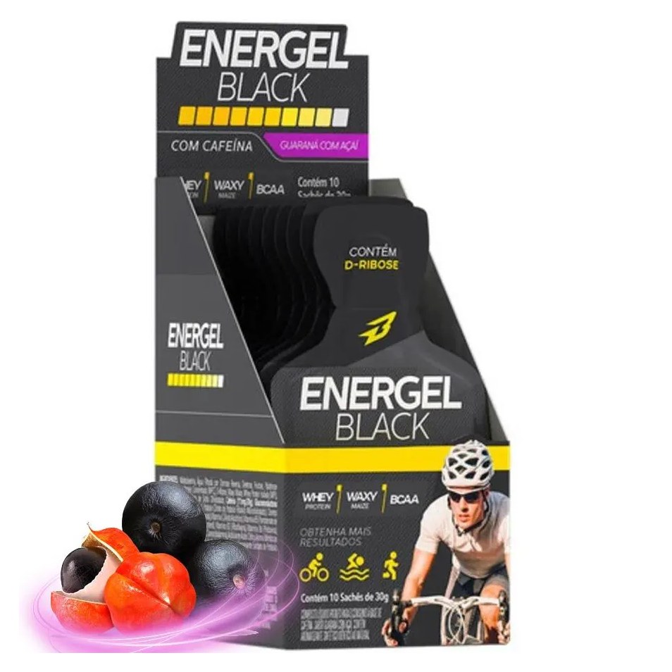 Gel Energel Black com Cafeína Caixa 10 unidades Body Action Guaraná com Açaí