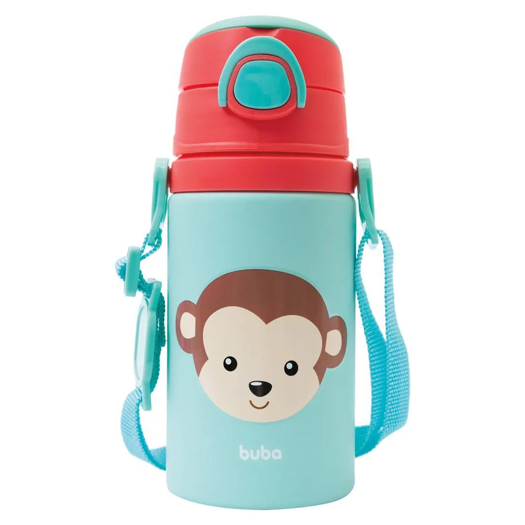 Garrafa de Alumínio Animal Fun Buba Macaco 400ml Azul