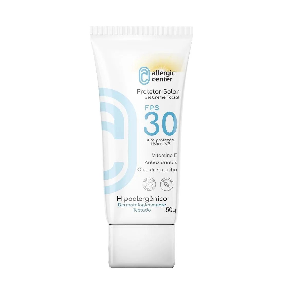 Protetor Solar Facial Hipoalergênico Alta Proteção Uva e Uvb Allergic Center 50Gr Fps 30