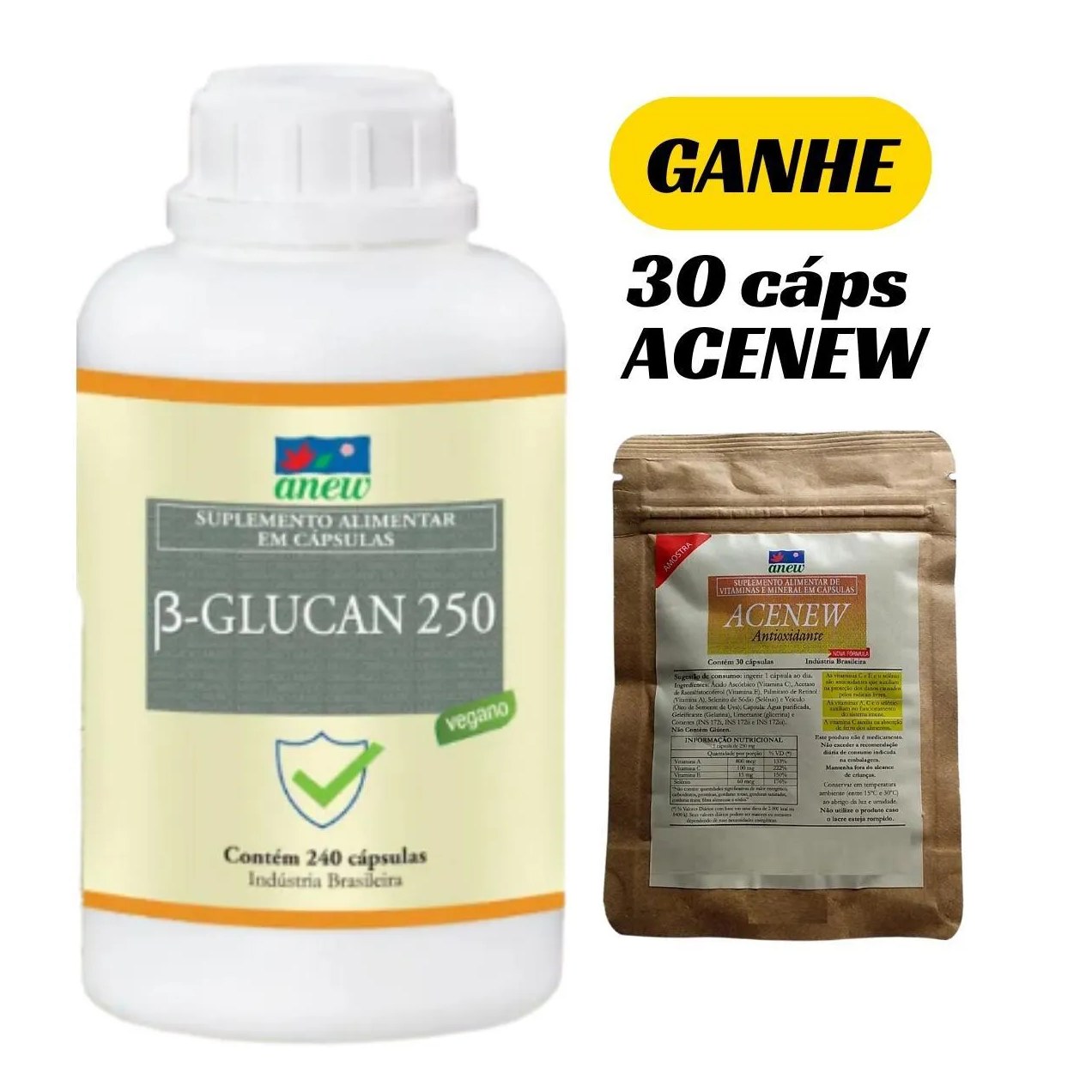 Beta Glucan 250 Anew 240 cápsulas + 30 cápsulas Acenew Anew