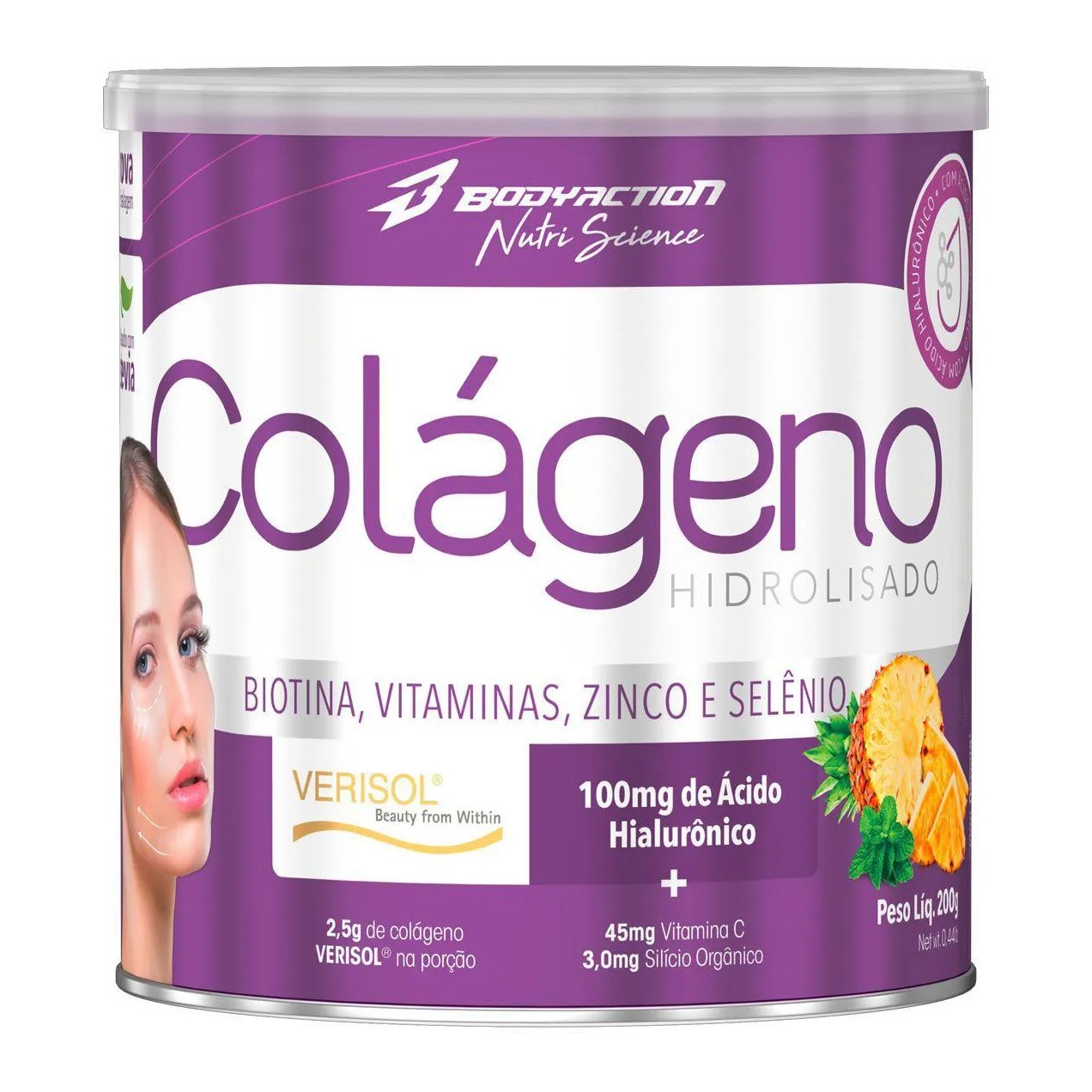 Colágeno Verisol com Hialurônico - 200G Abacaxi com Hortelã - Bodyaction