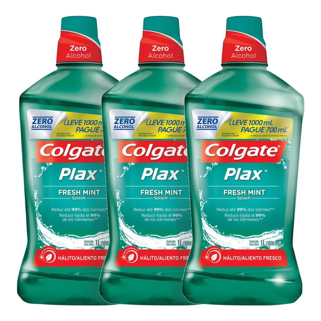 Kit 3 Enxaguante Bucal Colgate Plax Fresh Mint Leve 1L Pague 700ml