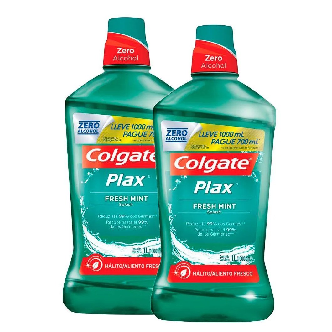 Kit 2 Enxaguante Bucal Colgate Plax Fresh Mint Leve 1L Pague 700ml
