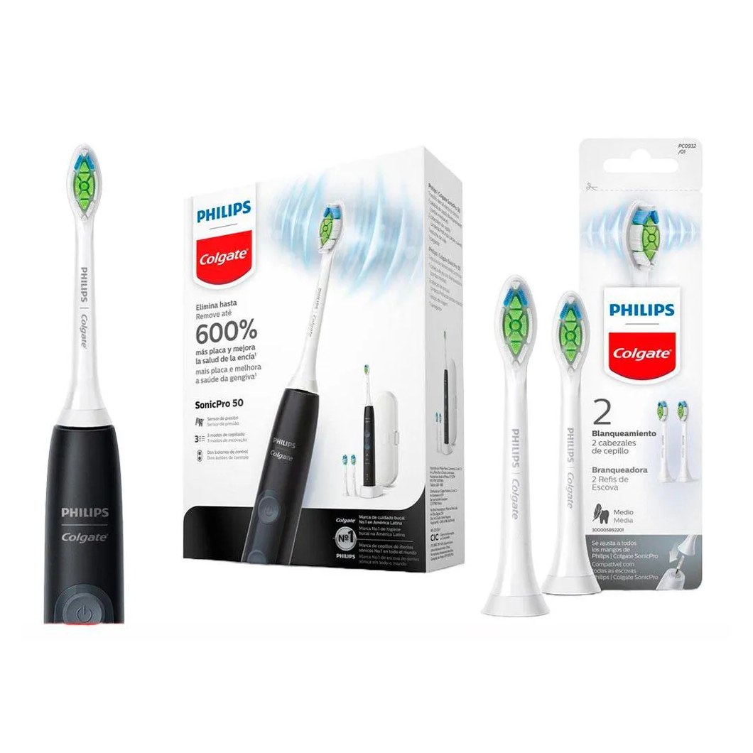 Kit Escova Elétrica Sonicpro 50 + Refil Sonicpro Branqueadora com 2 unidades