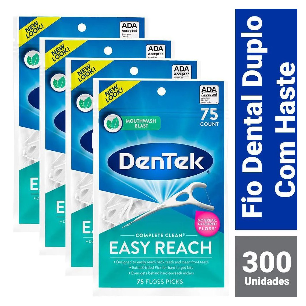 Kit Fio Dental DenTek Floss Picks Complete Clean Easy Reach com 300 Unidades