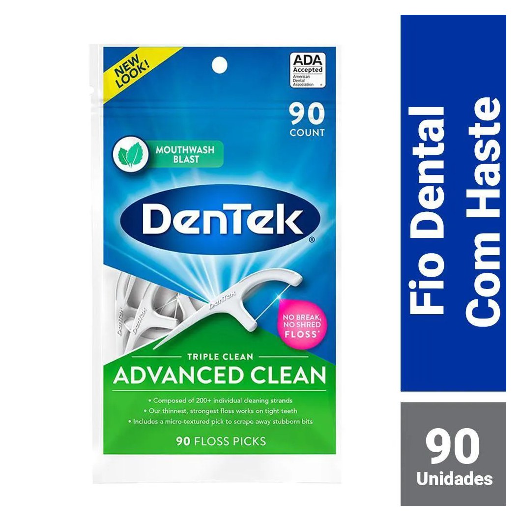 Fio Dental com Haste DenTek Floss Picks Triple Clean Advanced 90un