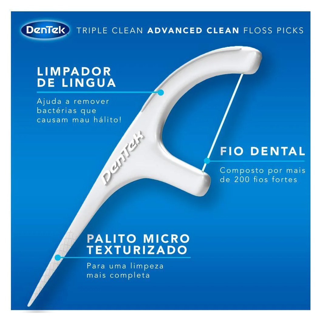Fio Dental com Haste DenTek Floss Picks Triple Clean Advanced 90un