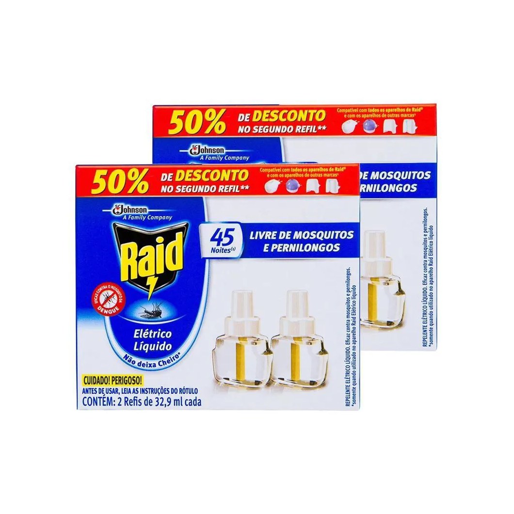 Kit 4 Refil Líquido Repelente Raid Elétrico 32,9ml