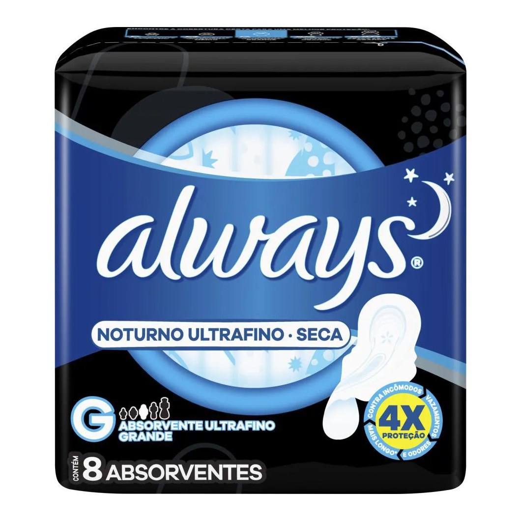 Absorvente Always Noites Tranquilas Seca com Abas 8 unidades