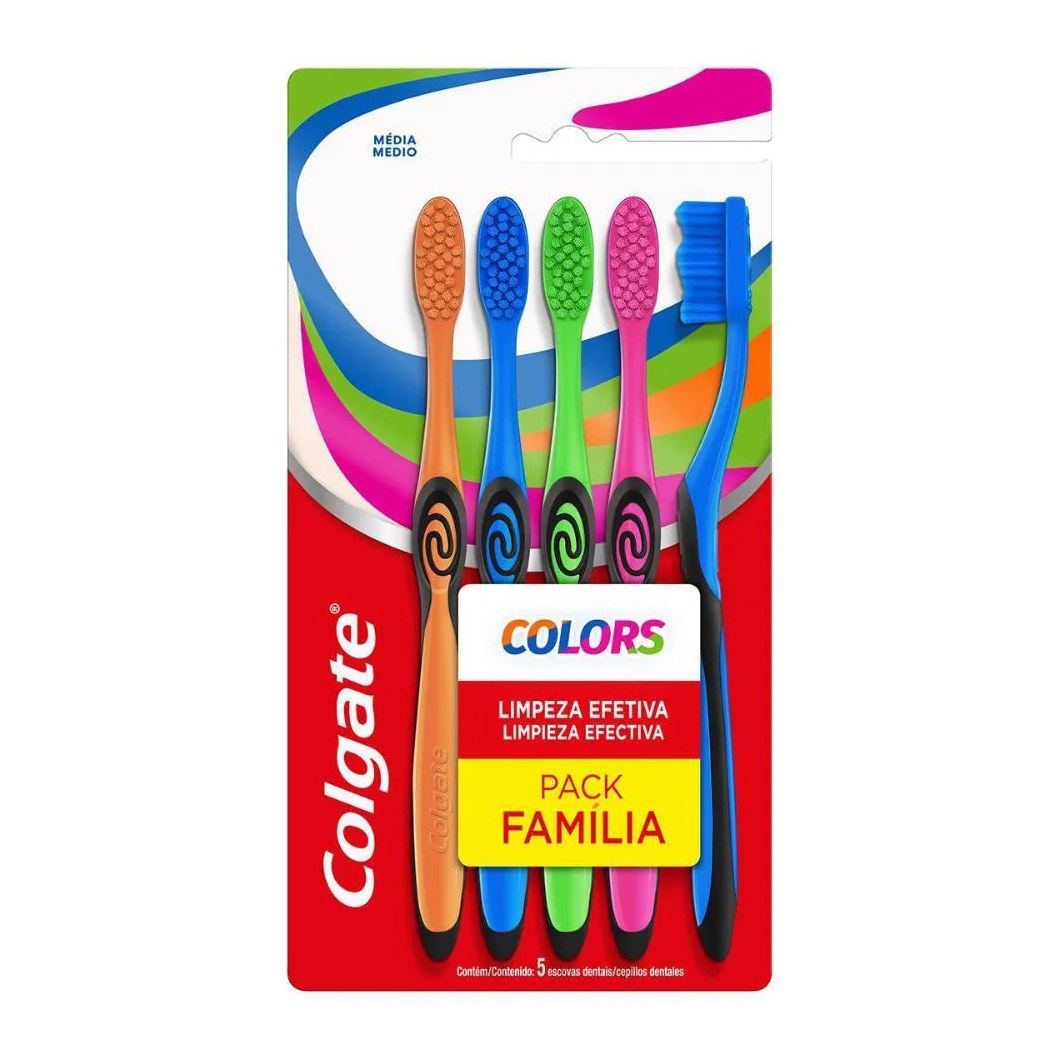 Escova de Dente para Família Colgate Colors 5 unidades