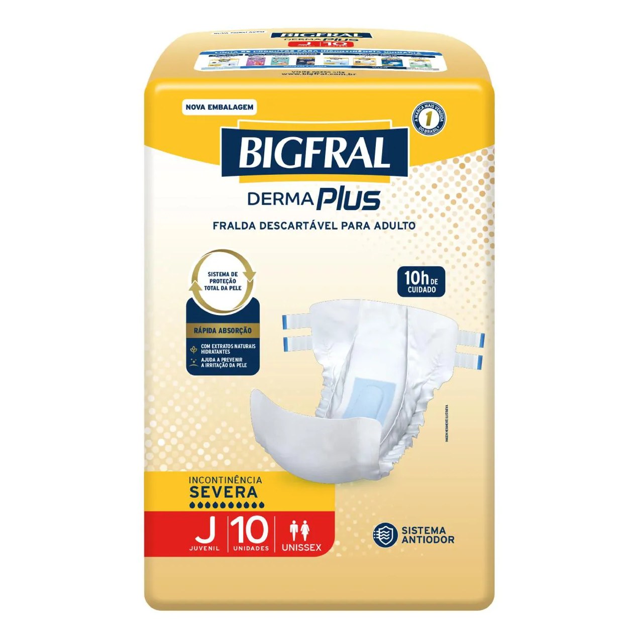 Fralda Geriátrica Unissex Bigfral Derma Plus Juvenil Absorção Intensa 10 unidades