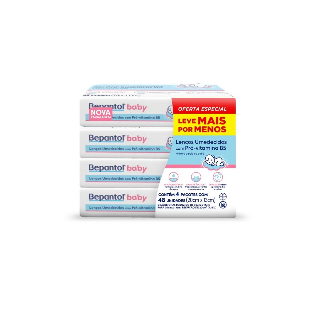 Kit Lenço Umedecido Bepantol Baby Leve 4 Pague 3 48 Unidades Cada