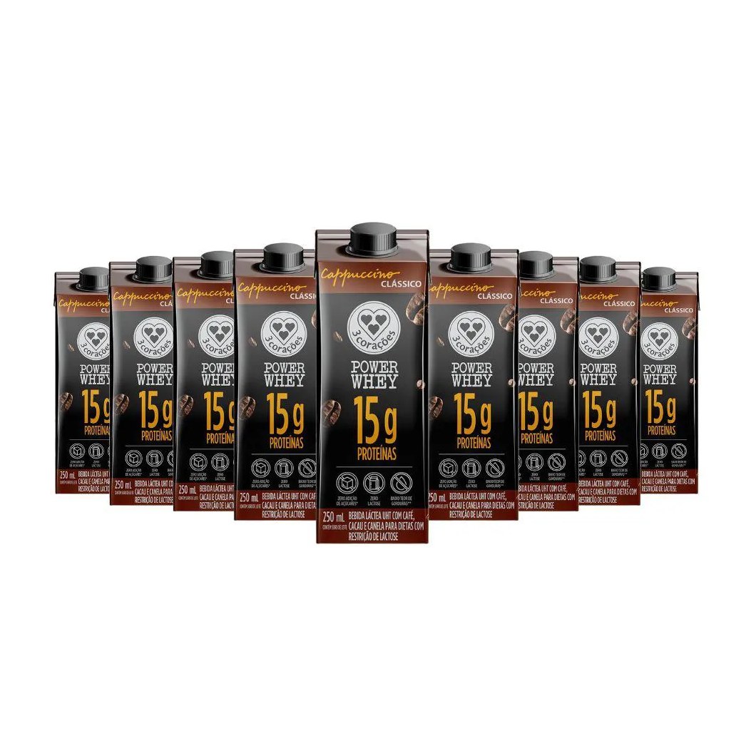 Bebida Proteica Power Whey Cappuccino Clássico 3 Corações (cx 12un de 250ml) Unica