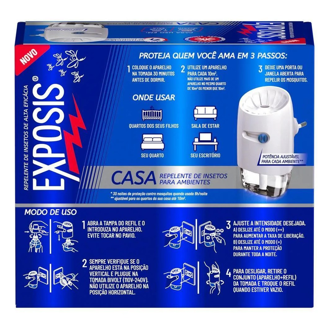 Kit 2 Aparelhos Elétrico + Refil Repelente Líquido Exposis Casa 32,9ml